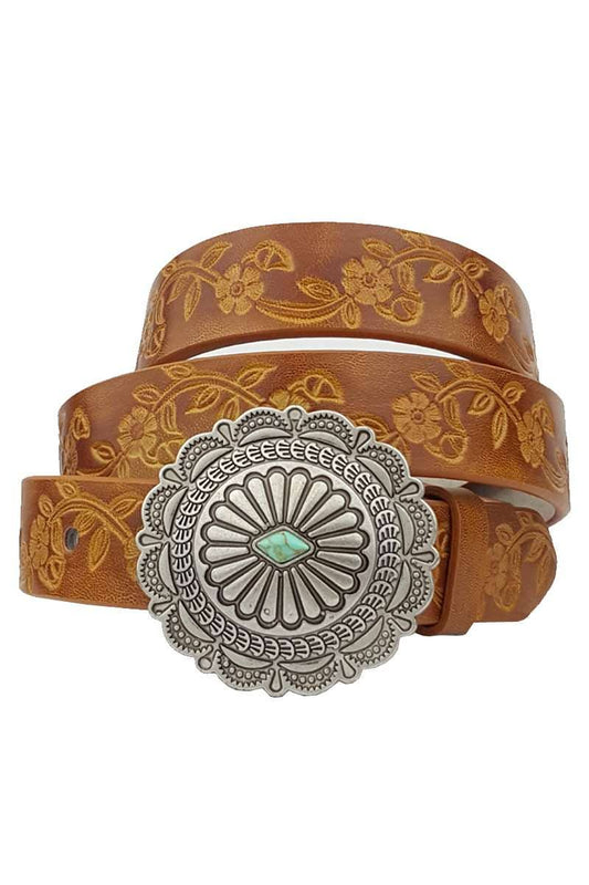 Small Western Buckle With Thin Hand Painted Tooled Belt