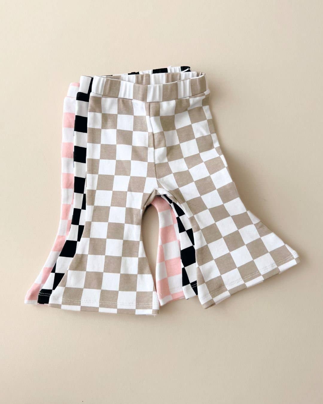 Checkered Flare Kids Pants - Grey