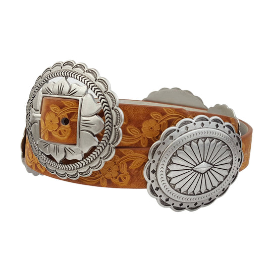 Concho Waist Belt with Floral Embossed Belt