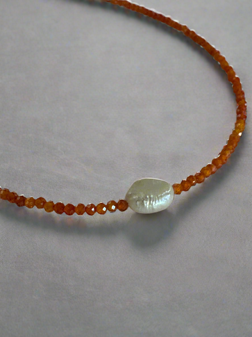 Orange Beads & Pearl Parisienne Necklace