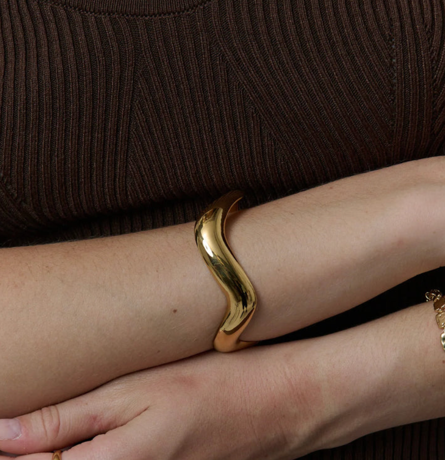 Editorial Wave Cuff Bangle Bracelet made with Recycled Metals & 14K Gold PVD
