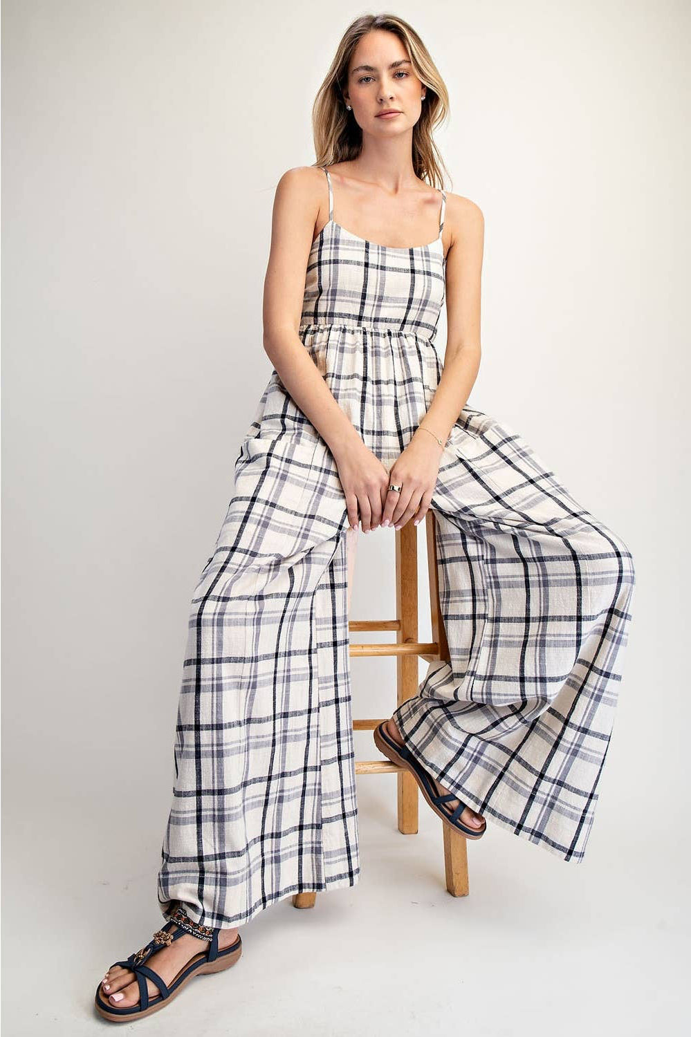 Gingham Checkered Wide-leg Onesie - Boho Jumpsuit