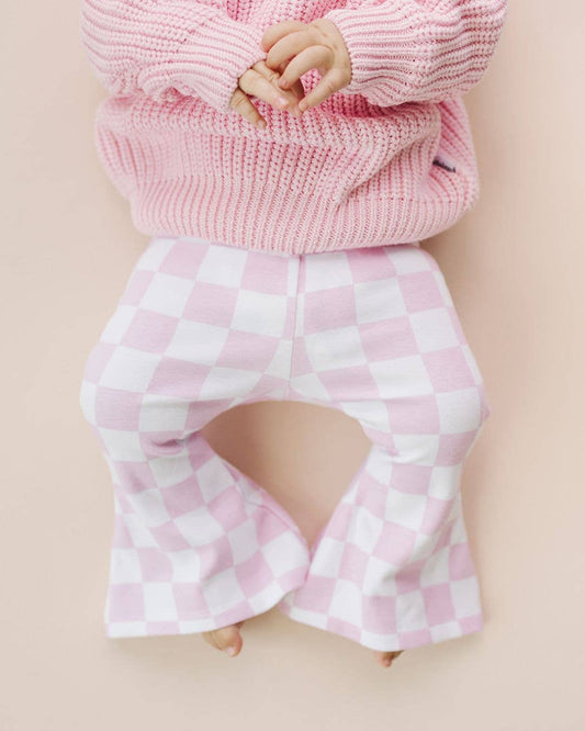 Kids Checkered Pink Flare Pants