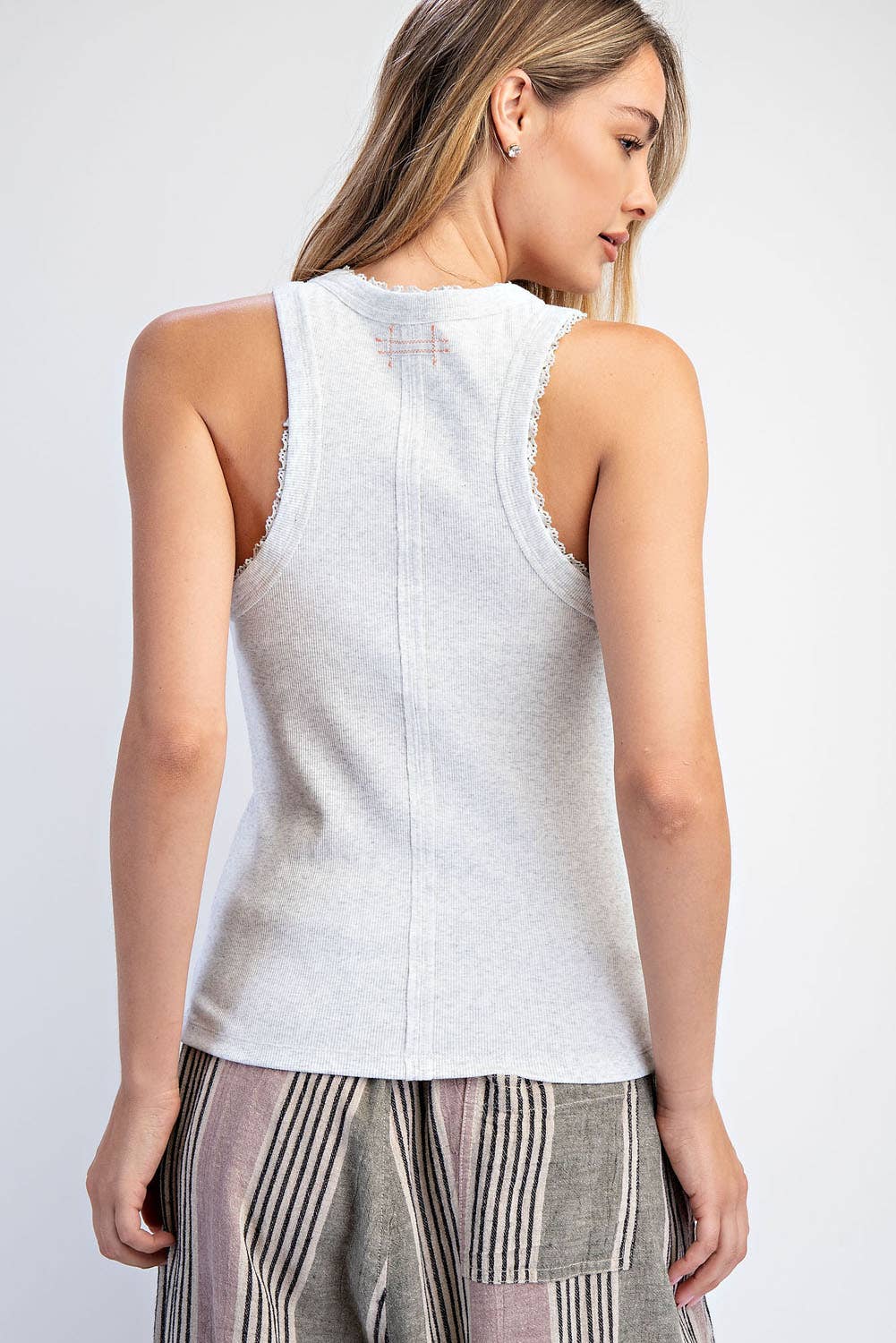 Lace Trim Ribbed Tank Top