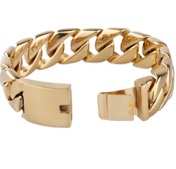 Chloe Chunky Chain Cuff Bracelet- Steel 14K PVD