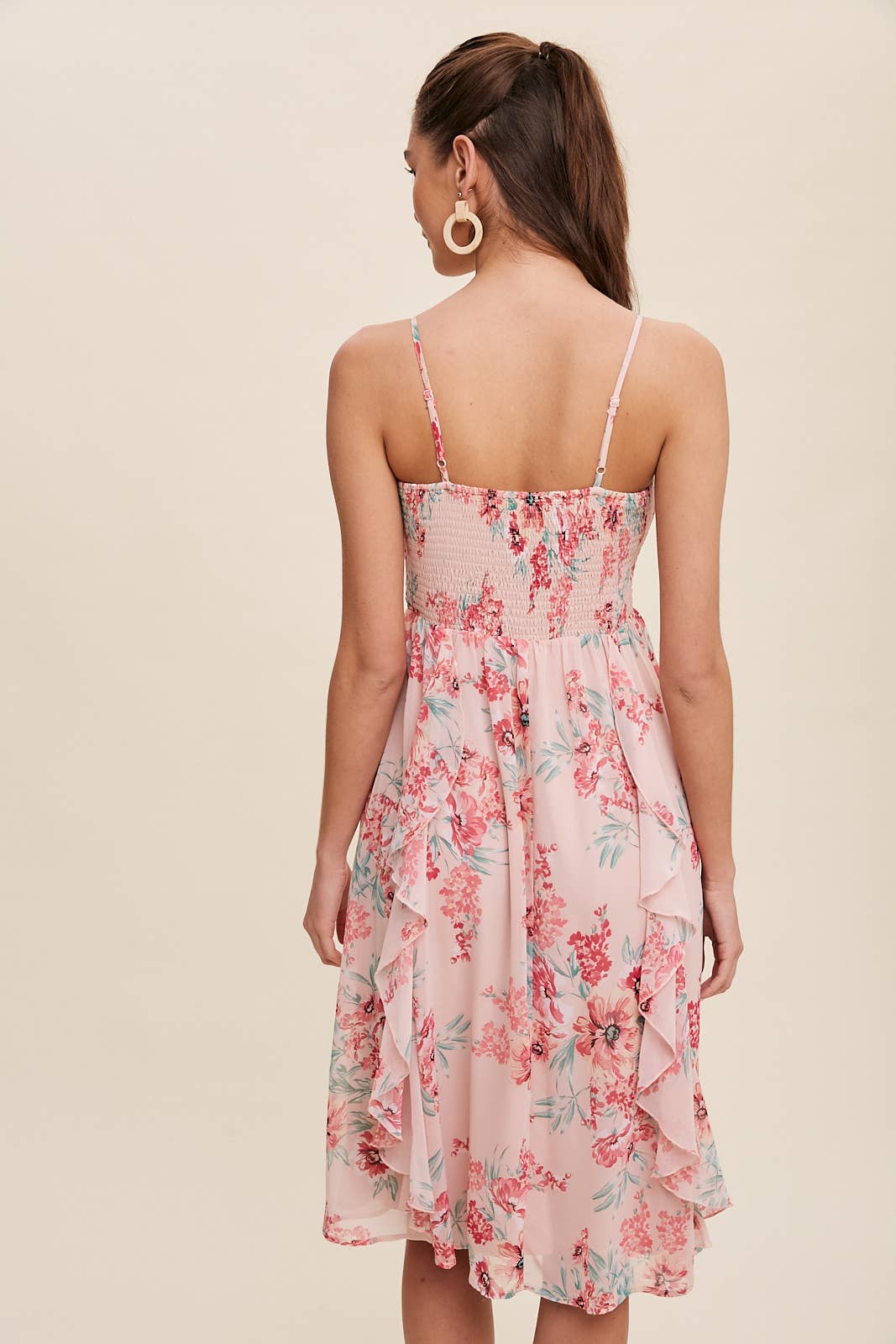 Pretty Pink Floral Chiffon Midi Dress