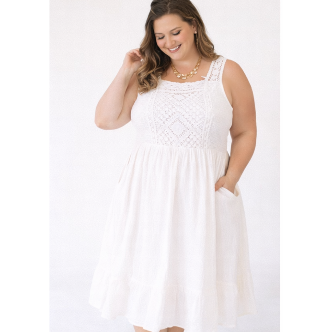 Soft White Crochet Dress - Women