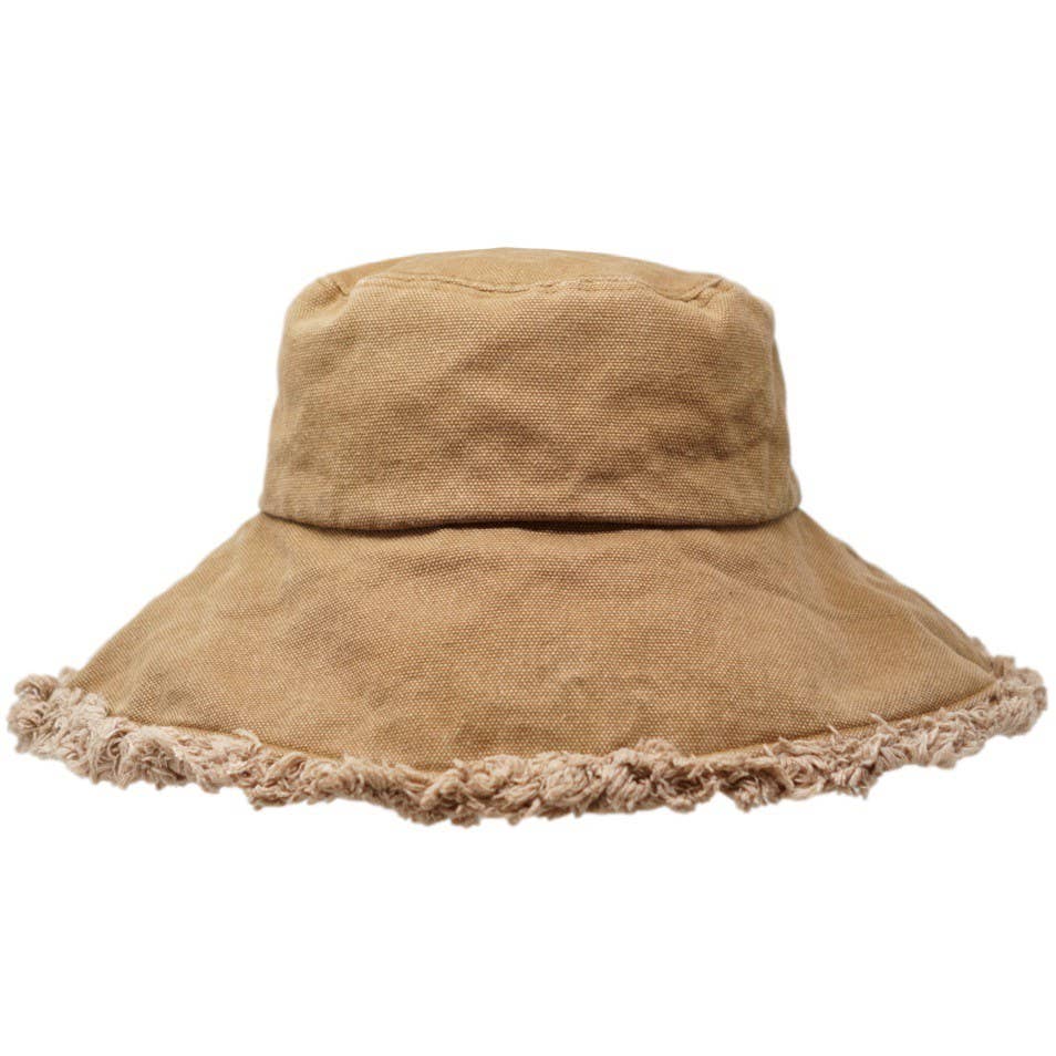 Wide Brim Heavy Cotton Twill Raw Edge Bucket Hat
