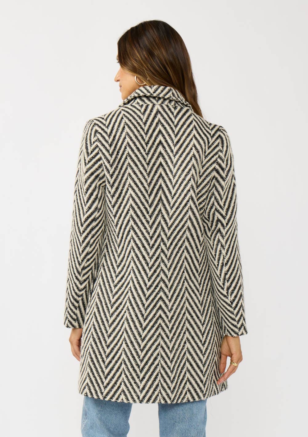 Chevron Notched Lapel Pea Coat