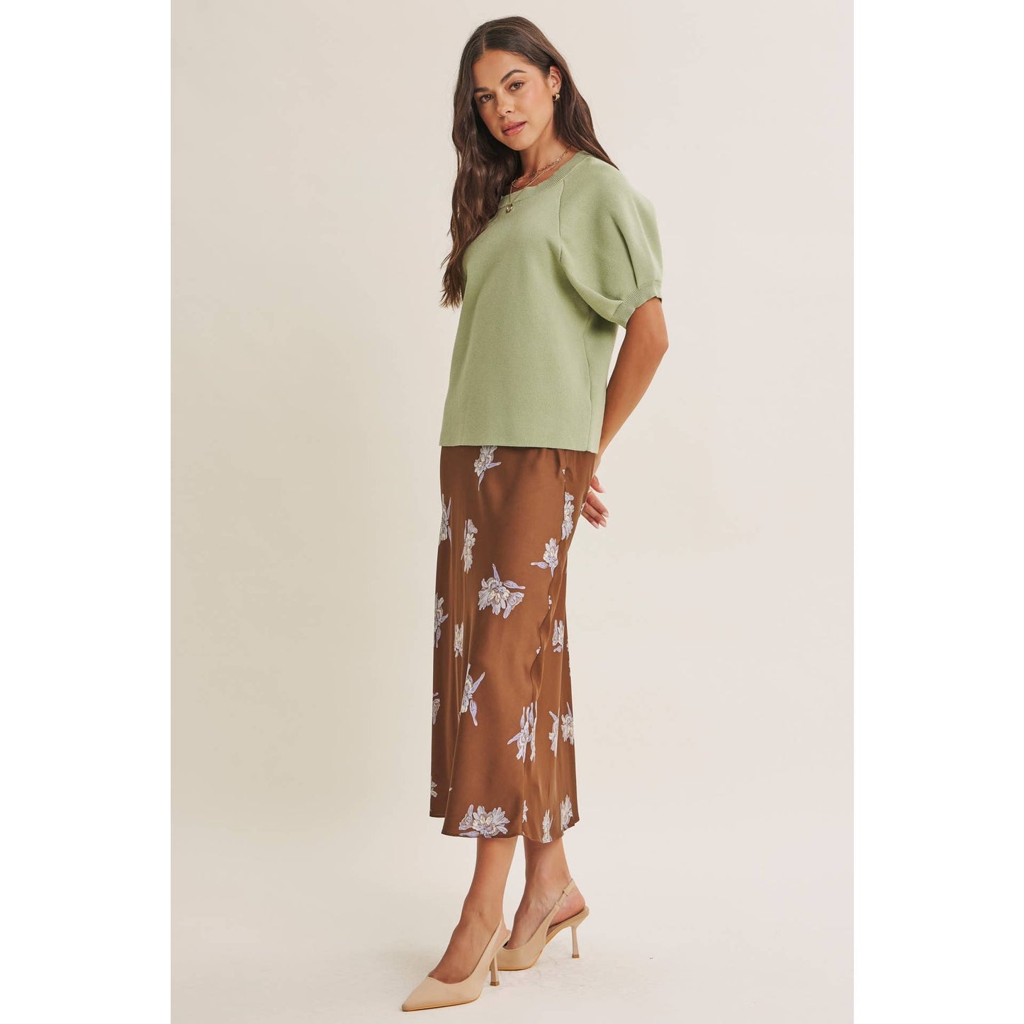 Date Night Satin Floral Midi Skirt