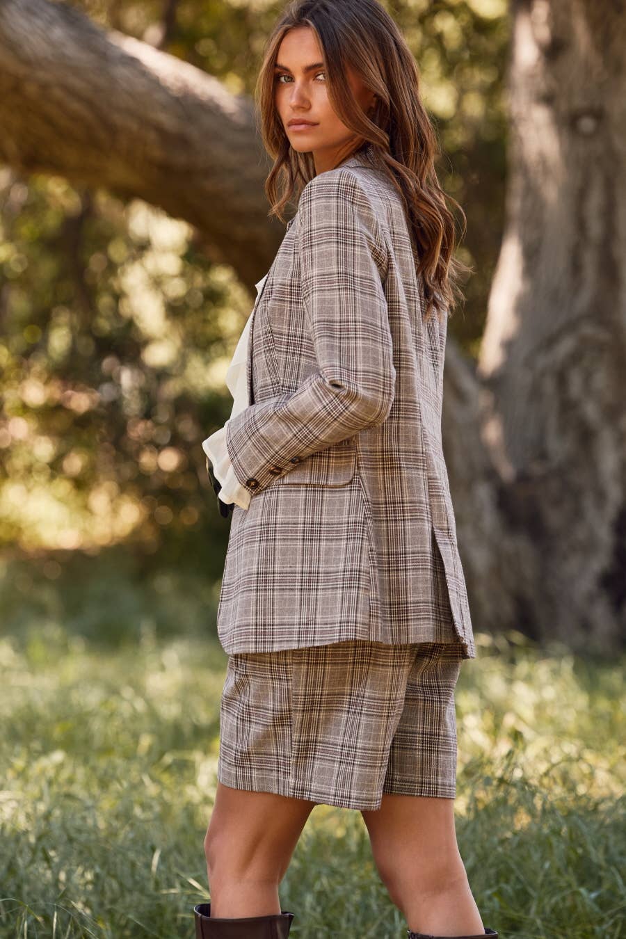 British Plaid Mid-Waisted Cotton Bermuda Shorts
