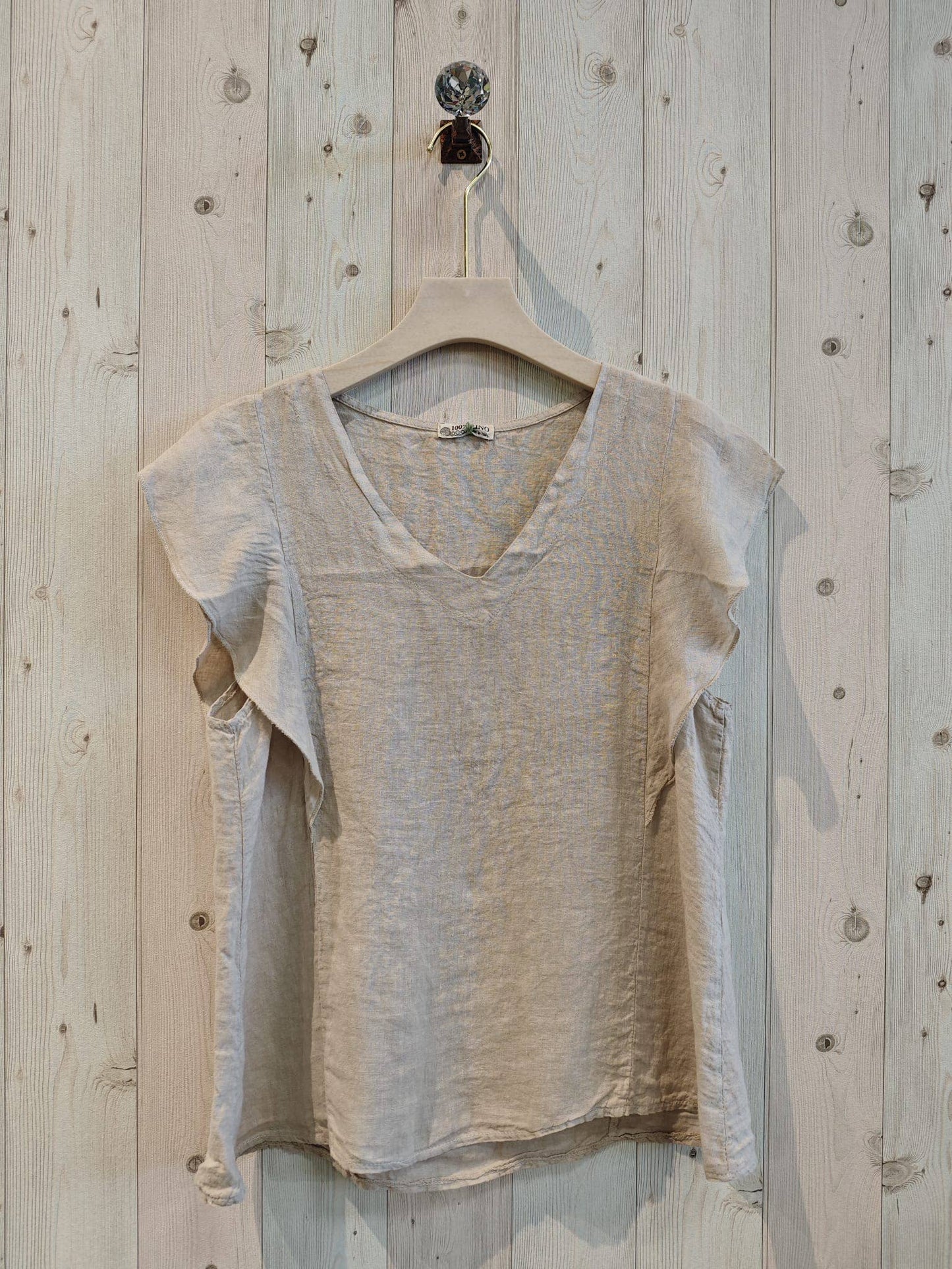 Earthy Linen Ruffle Sleeve Blouse