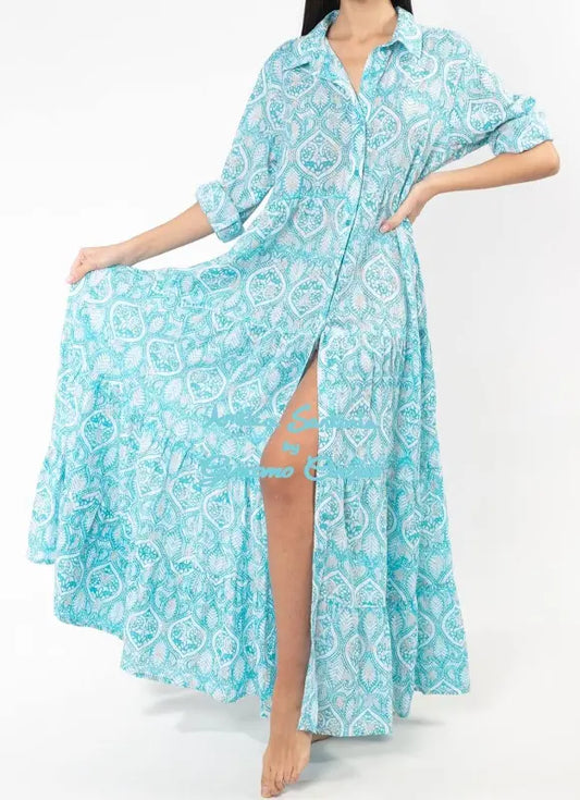 Italia Resort Button Down Cotton Maxi Dress