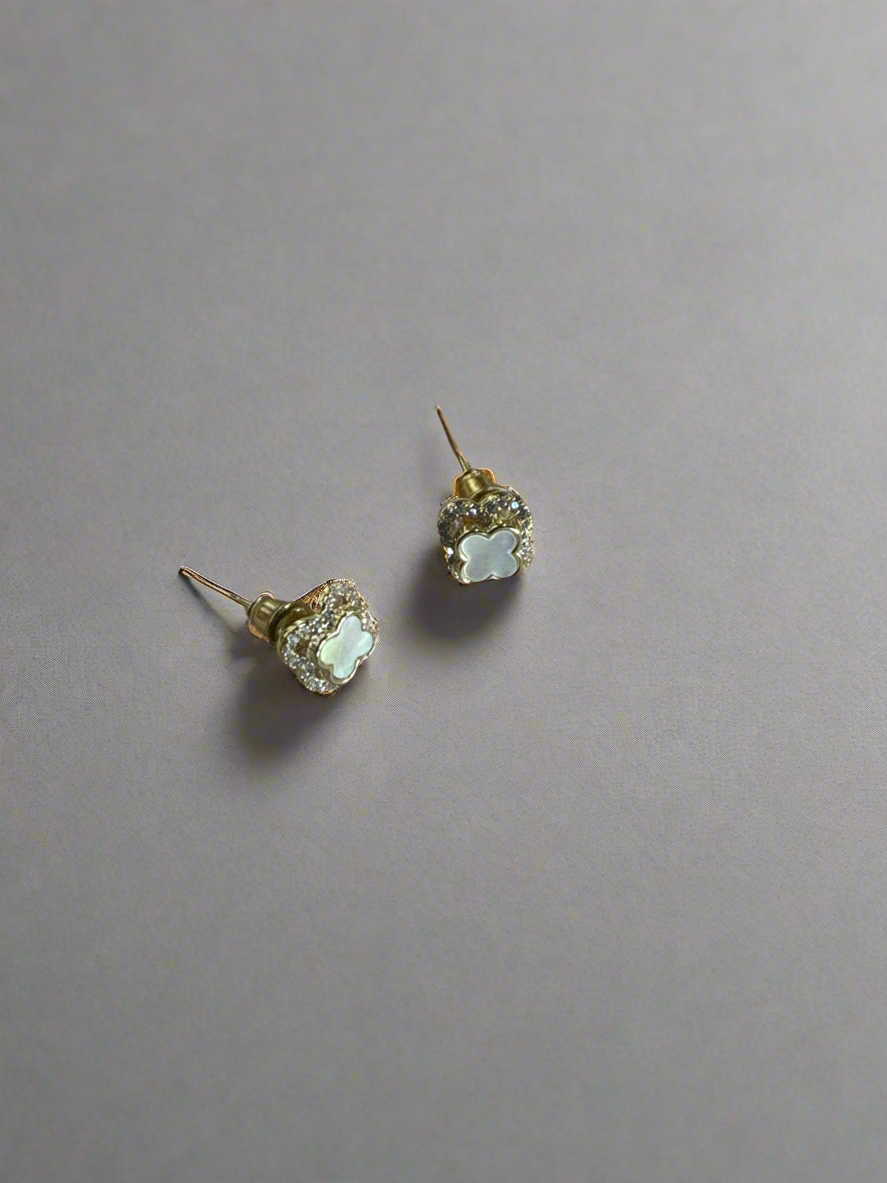 Parisienne Clover Gold Plated Crystal and Mother of Pearl Stud Earrings