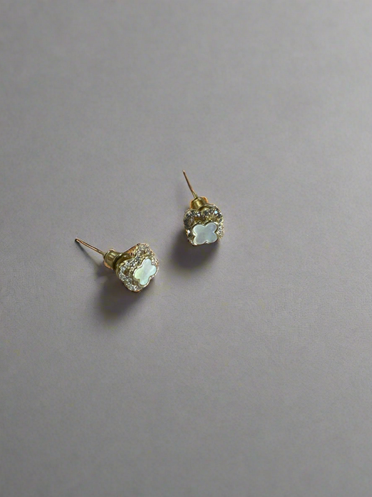 Parisienne Clover Gold Plated Crystal and Mother of Pearl Stud Earrings