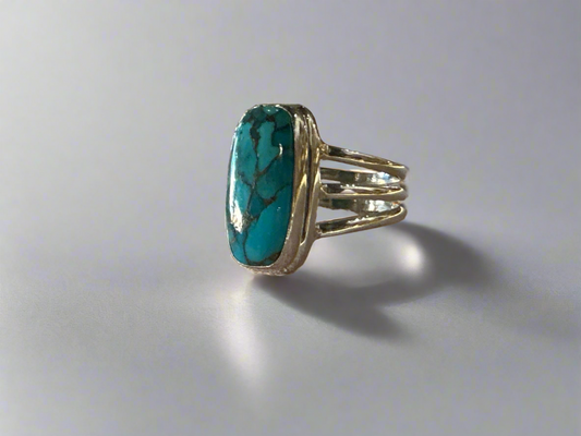 Blue Copper Turquoise Ring with Sterling Silver