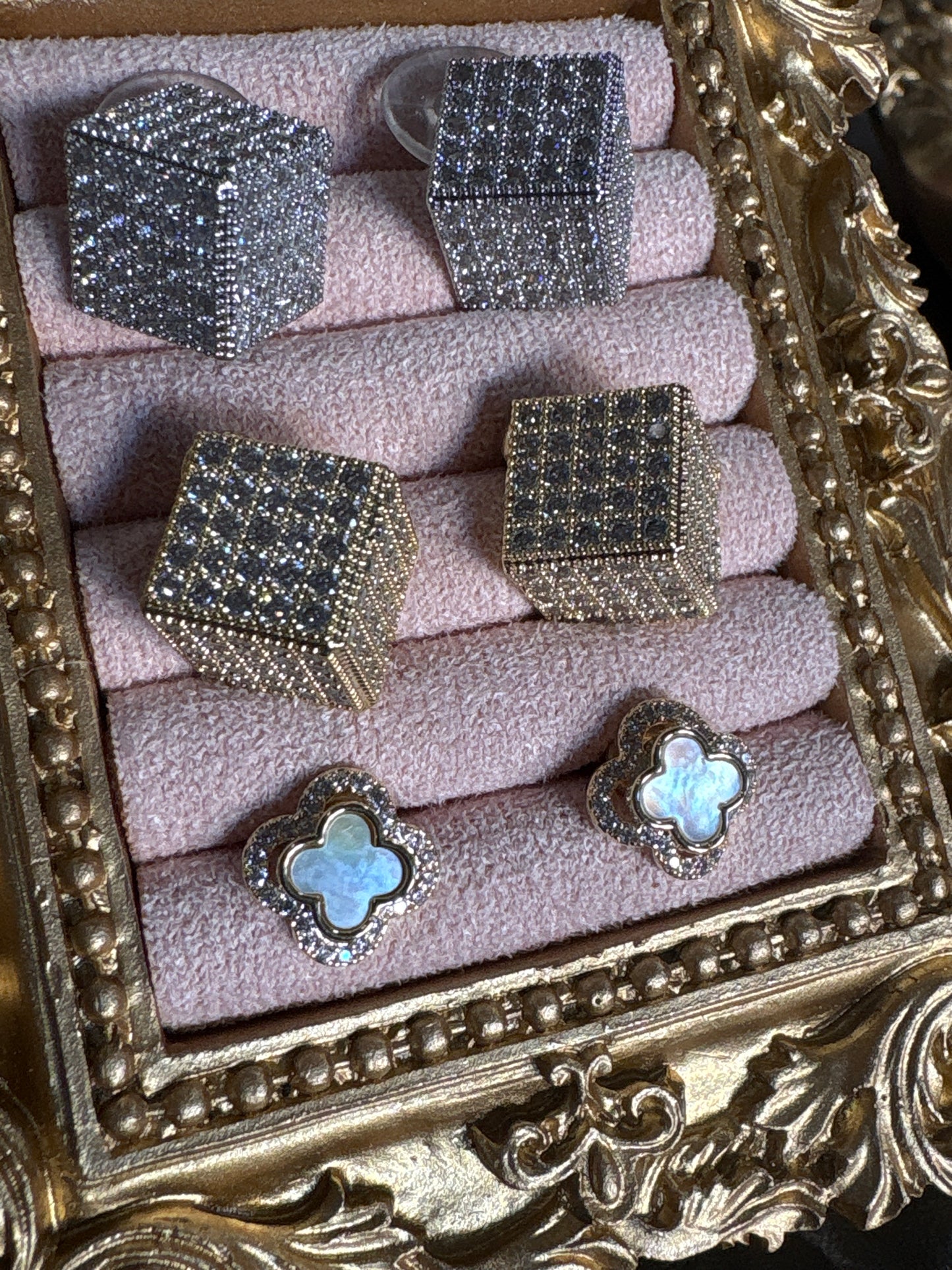 Parisienne Clover Gold Plated Crystal and Mother of Pearl Stud Earrings