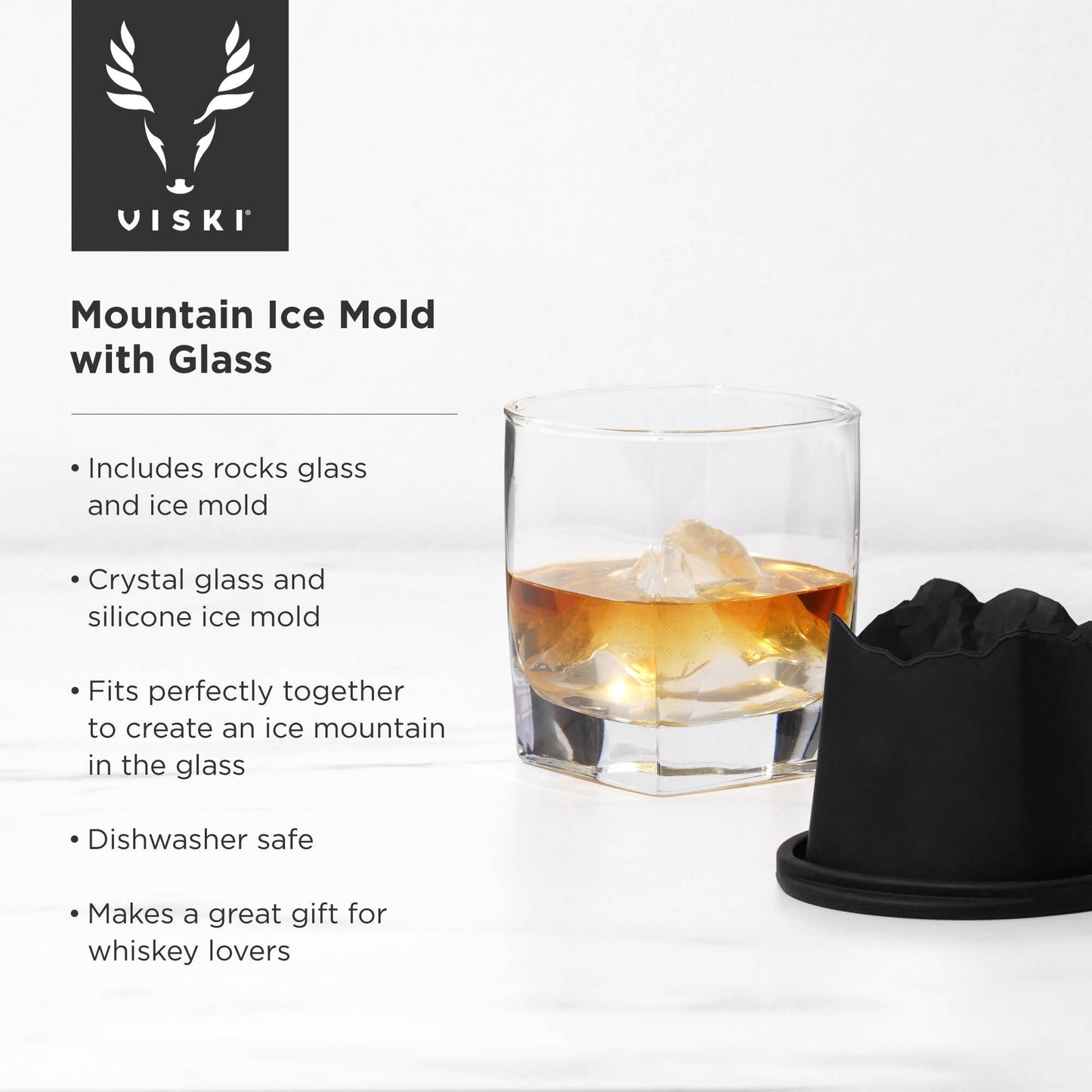 Viski Glacier Rocks® Mountain Ice Mold and Crystal Whiskey Glass - Perfect Men’s Gift!