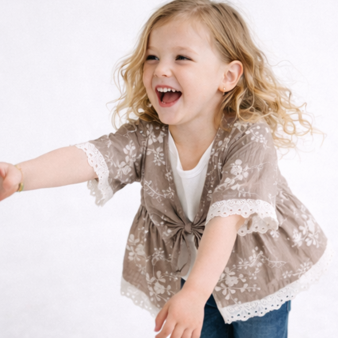 Embroidered Front Tie Cardigan - Child