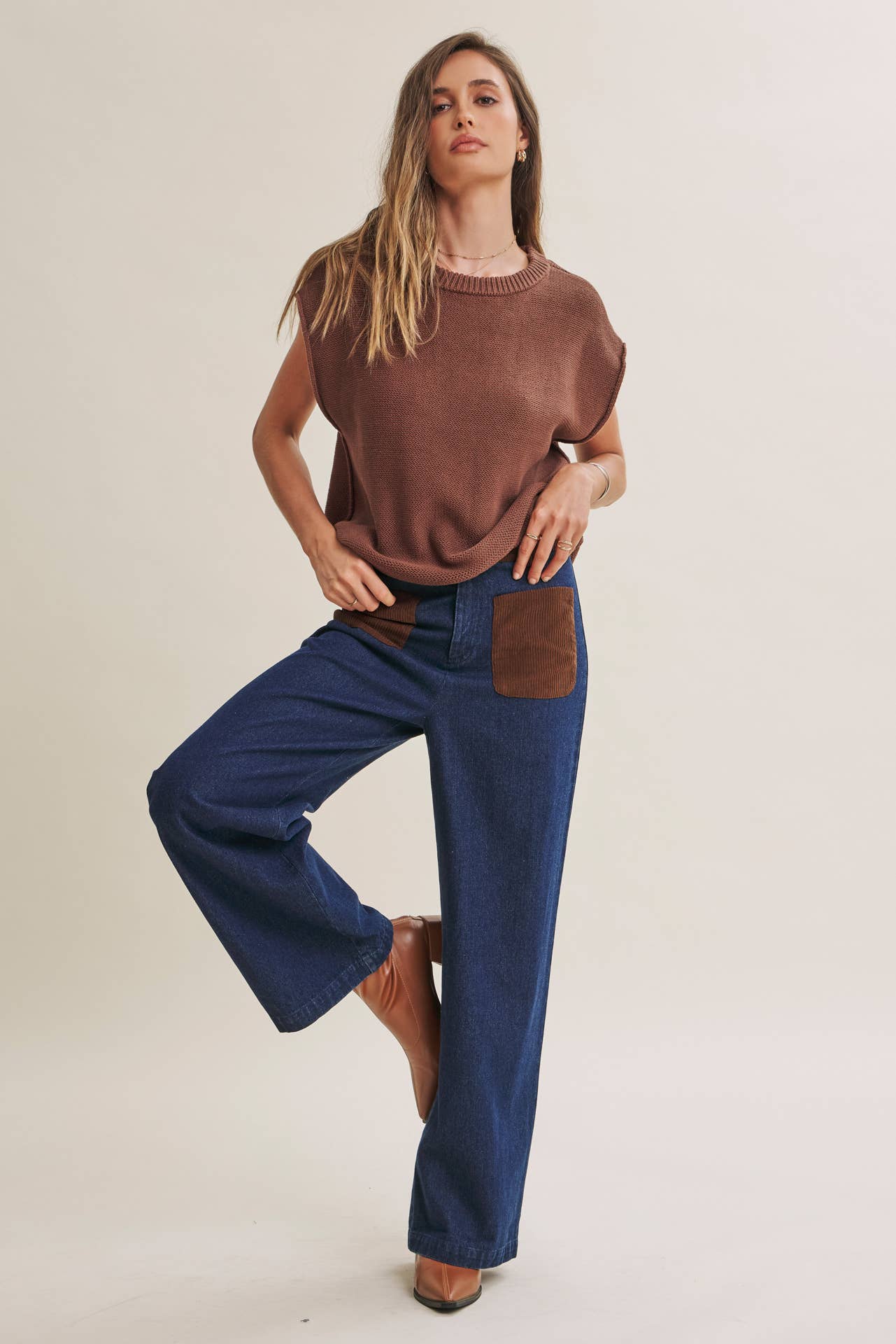 EVERYDAY EDIT RELAXED COTTON SWEATER VEST WITH EXPOSED SEAMS