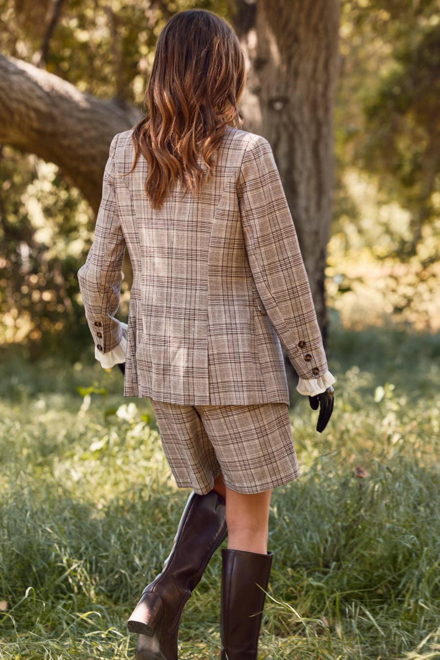 British Plaid Mid-Waisted Cotton Bermuda Shorts