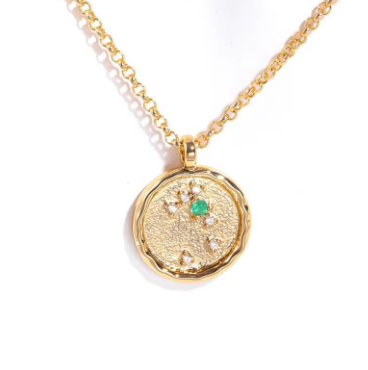 Celestial Zodiac Coin and CZ Necklaces - 14K gold - Birthday Gift