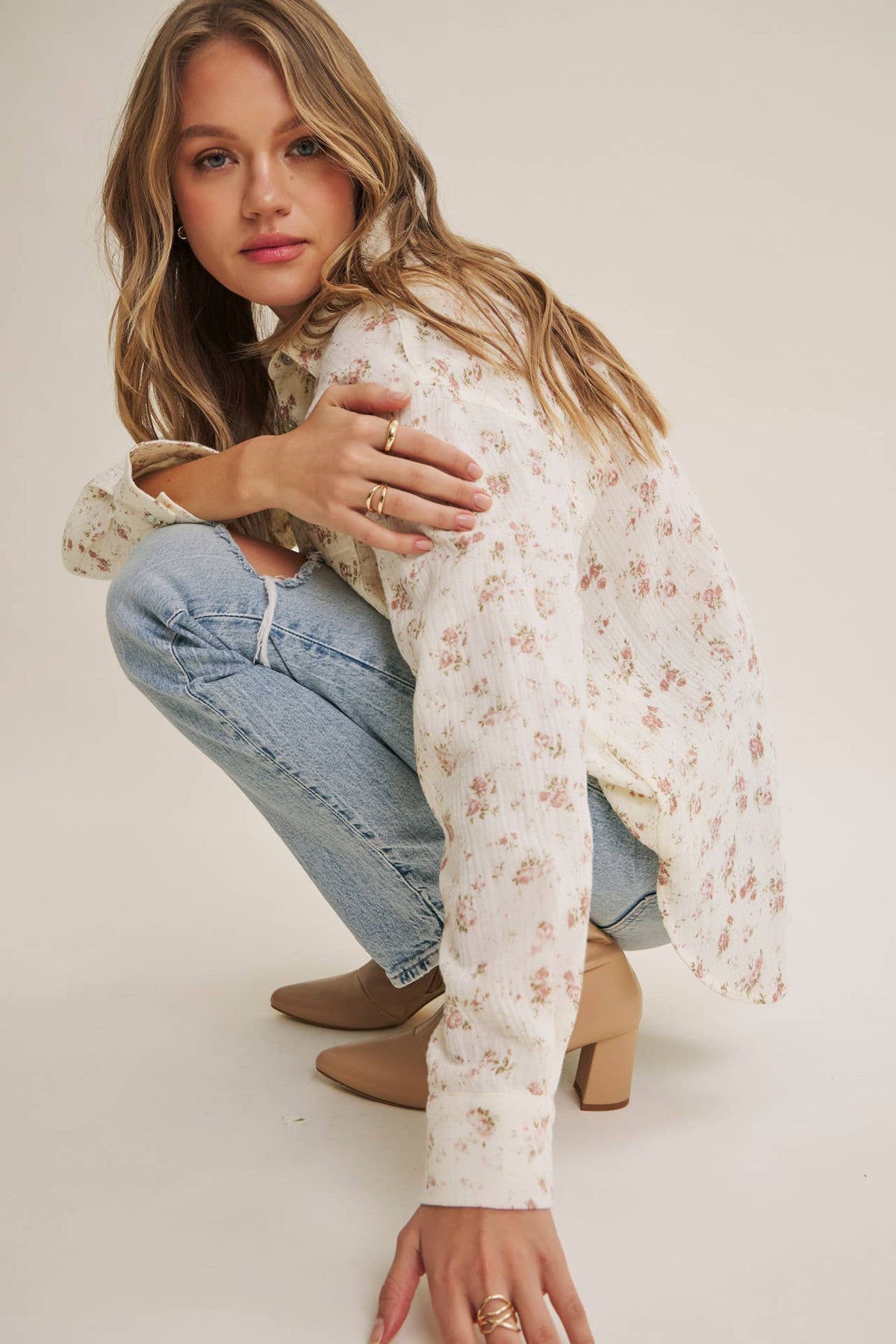 Soft Floral Cotton Relaxed Fit Button Down Shirt