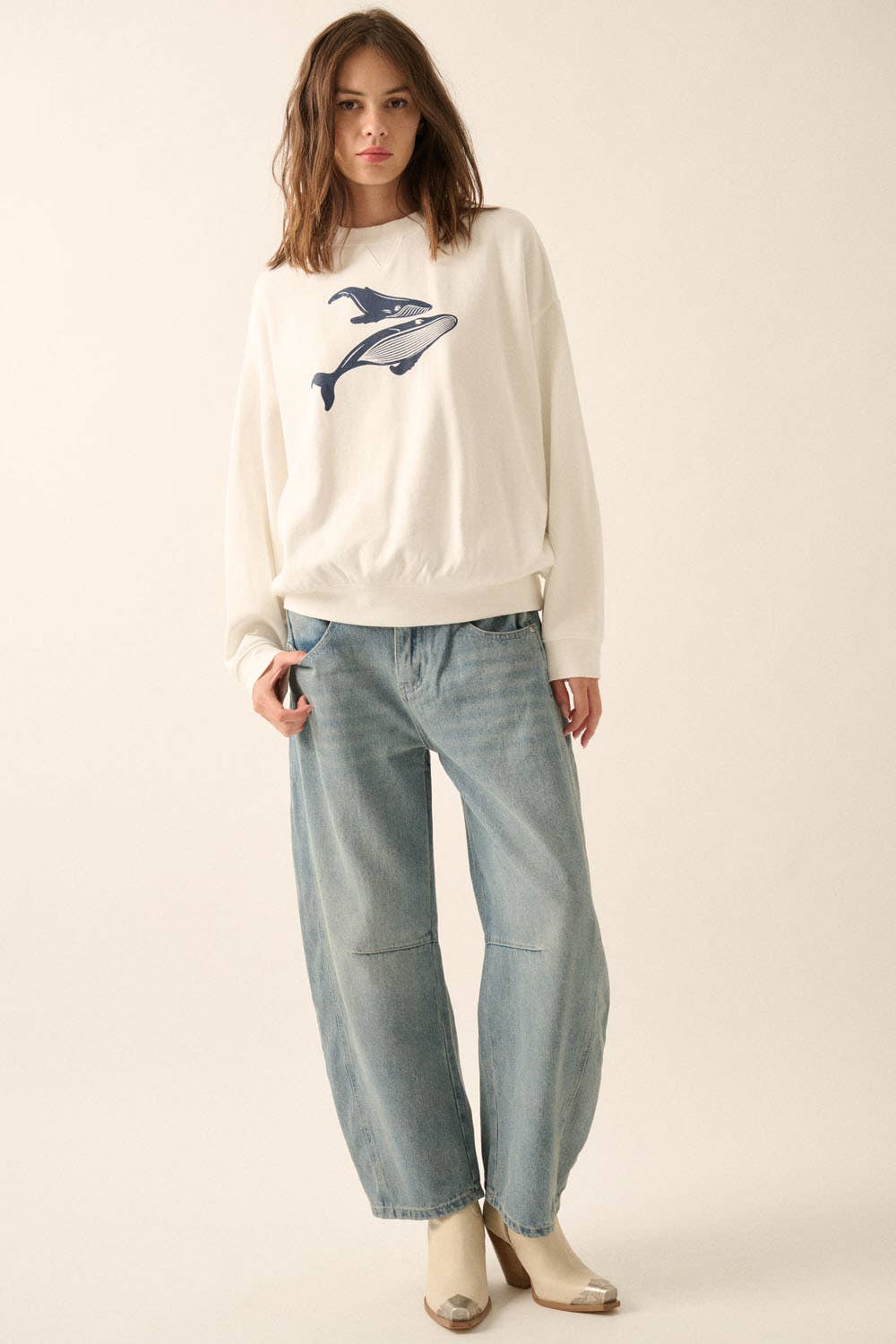 Whale Mother and Calf Graphic Pullover Sweater