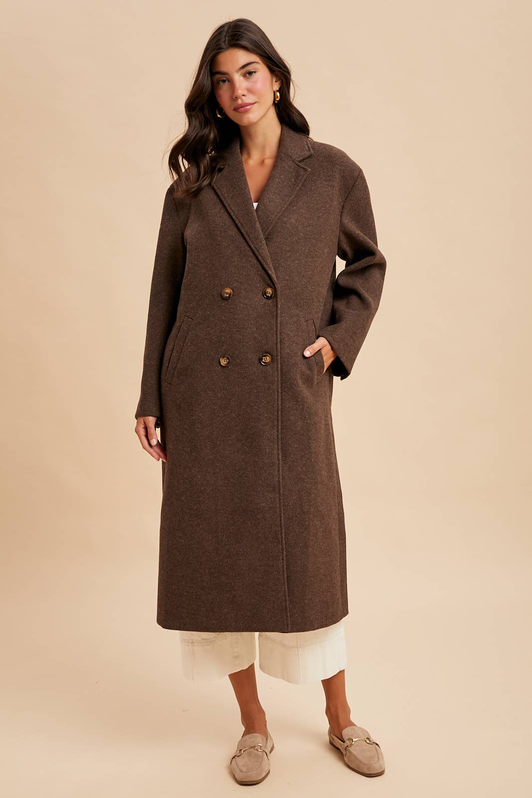 Double Breasted  Lapel Duster Felt Pea Coat