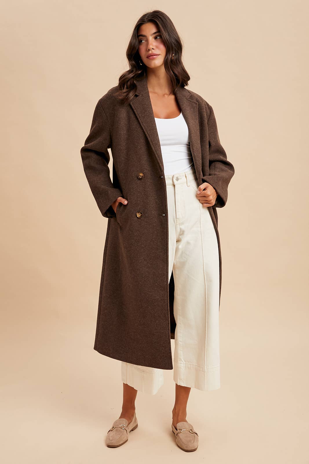 Double Breasted  Lapel Duster Felt Pea Coat