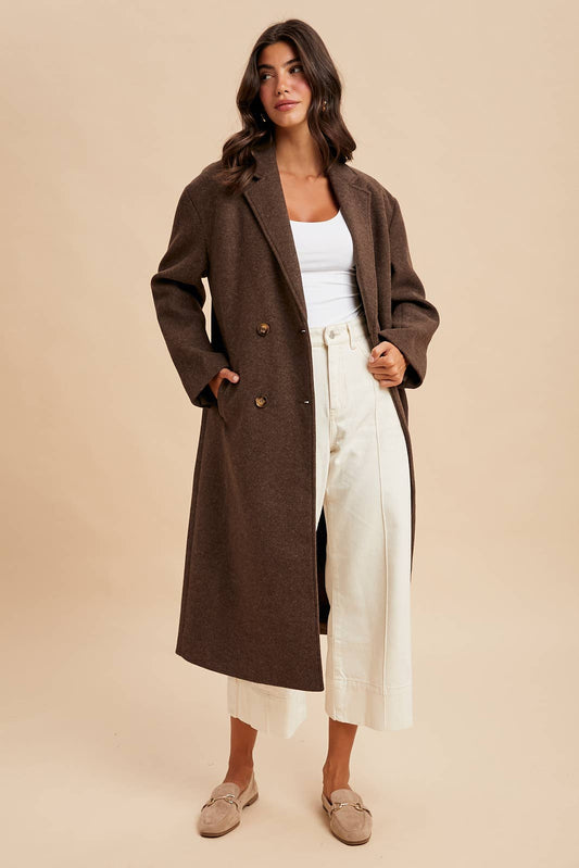 Double Breasted  Lapel Duster Felt Pea Coat