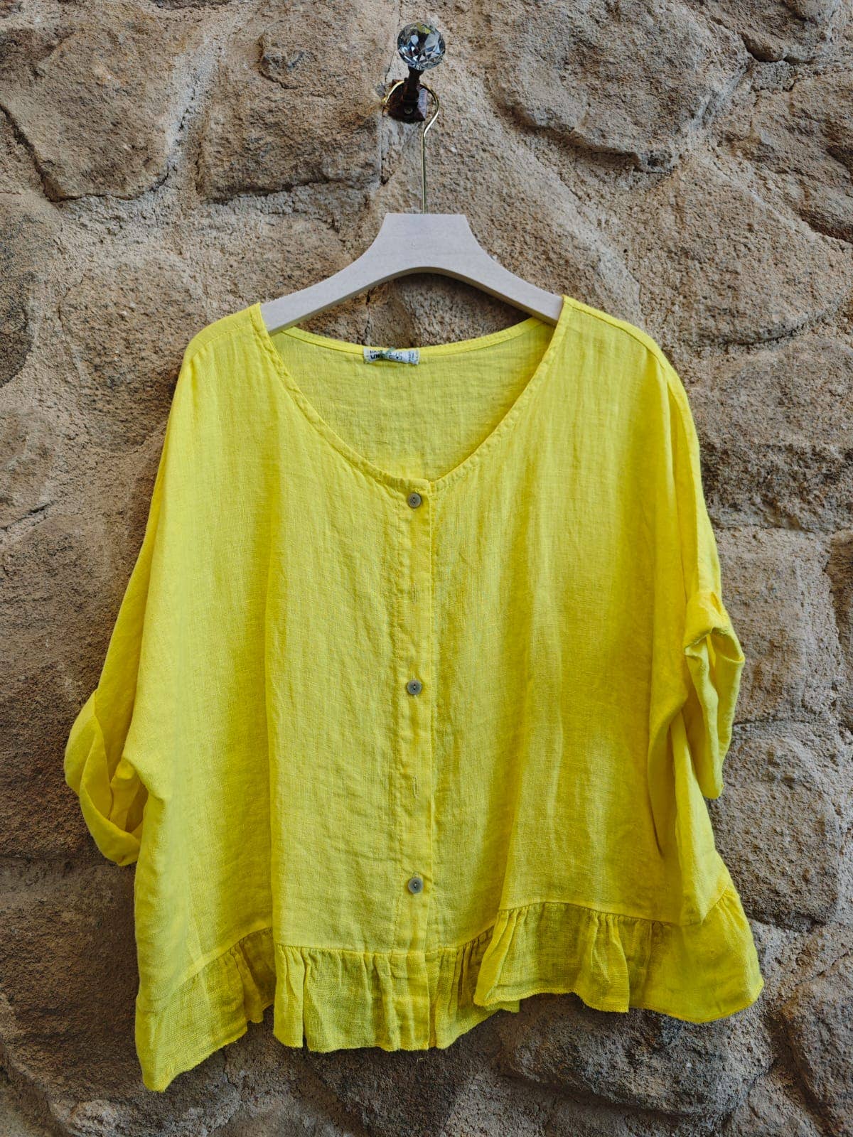 Ruffle 3/4 Sleeve Italian Linen Blouse