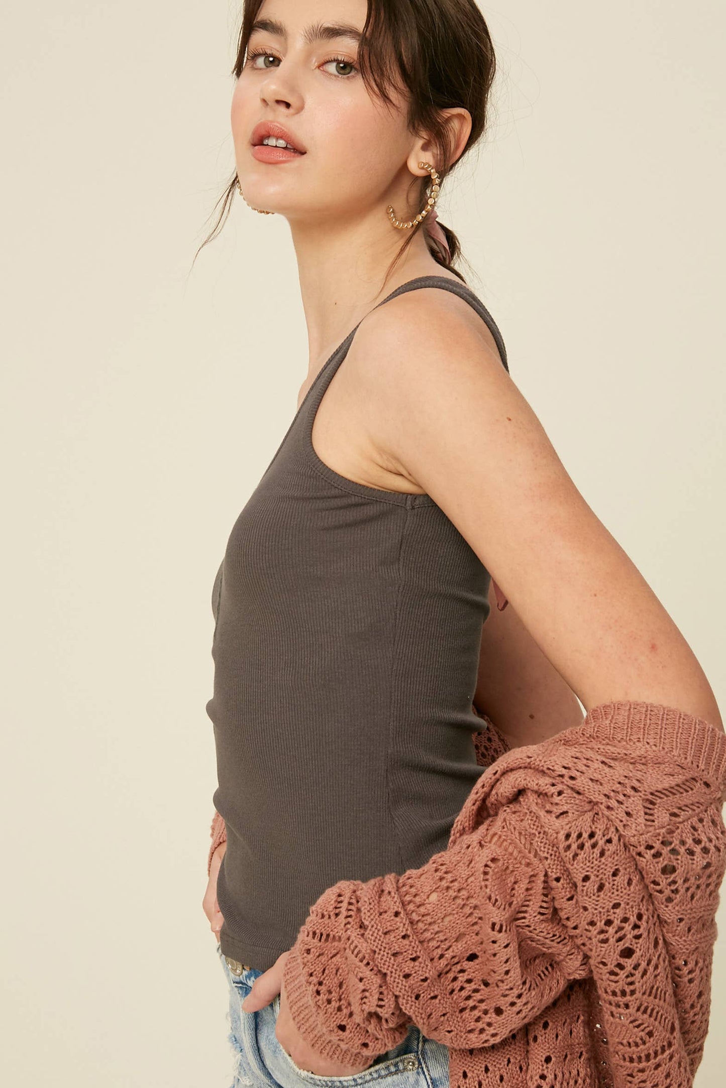 Ribbed Henley Tank Top