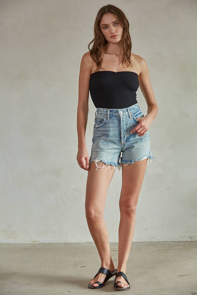 Sweetheart Neckline Seamless Ribbed Tube Top Bandeau