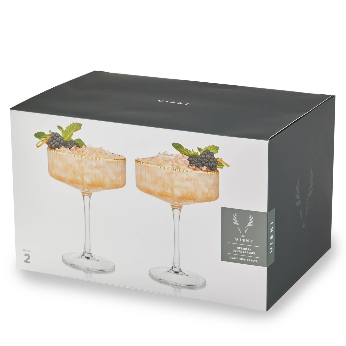 Deco Meridian Gold Rimmed Crystal Coupe Cocktail Glasses Set of 2