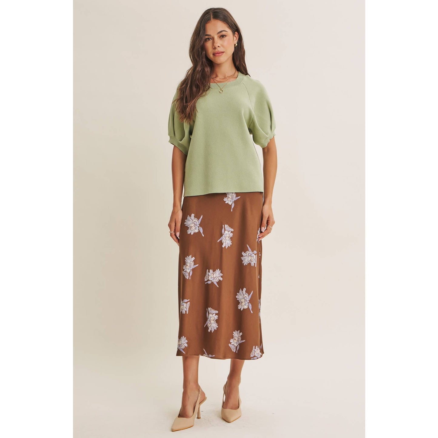 Date Night Satin Floral Midi Skirt