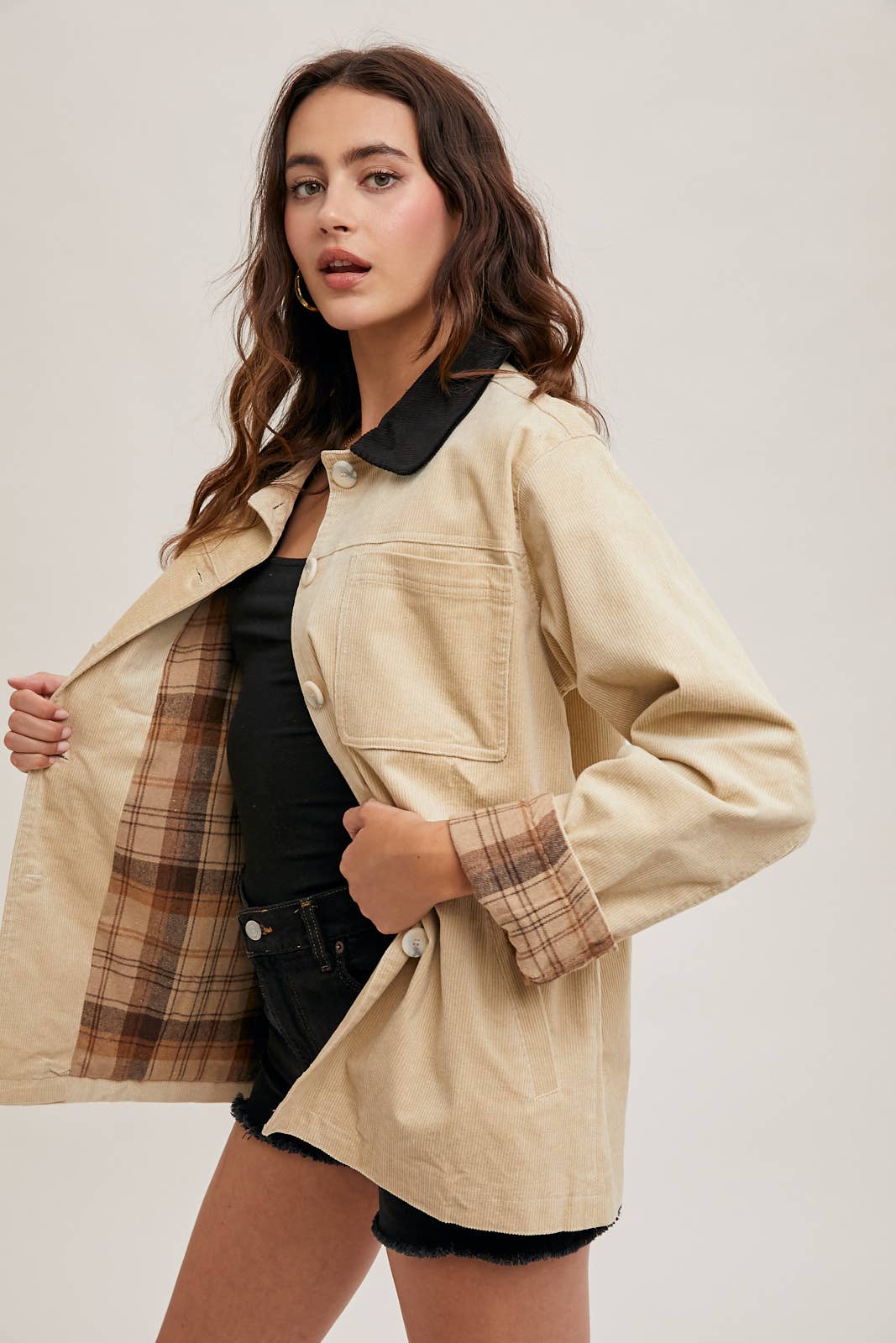 Corduroy Barn Jacket with Inner Plaid Lining