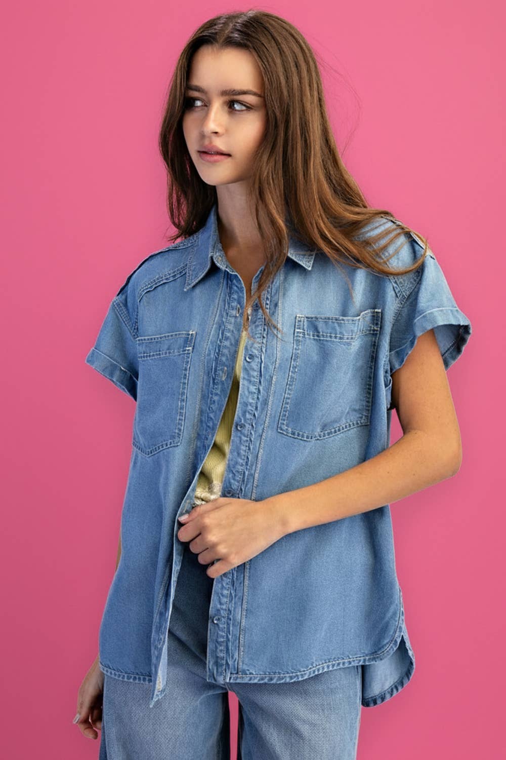 Tencel Denim Short sleeve Top