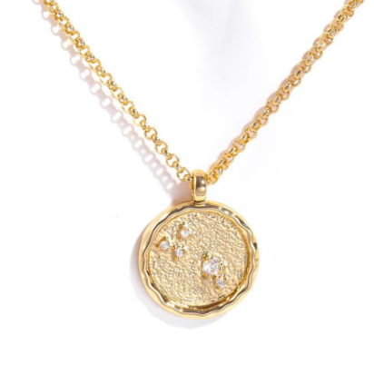 Celestial Zodiac Coin and CZ Necklaces - 14K gold - Birthday Gift