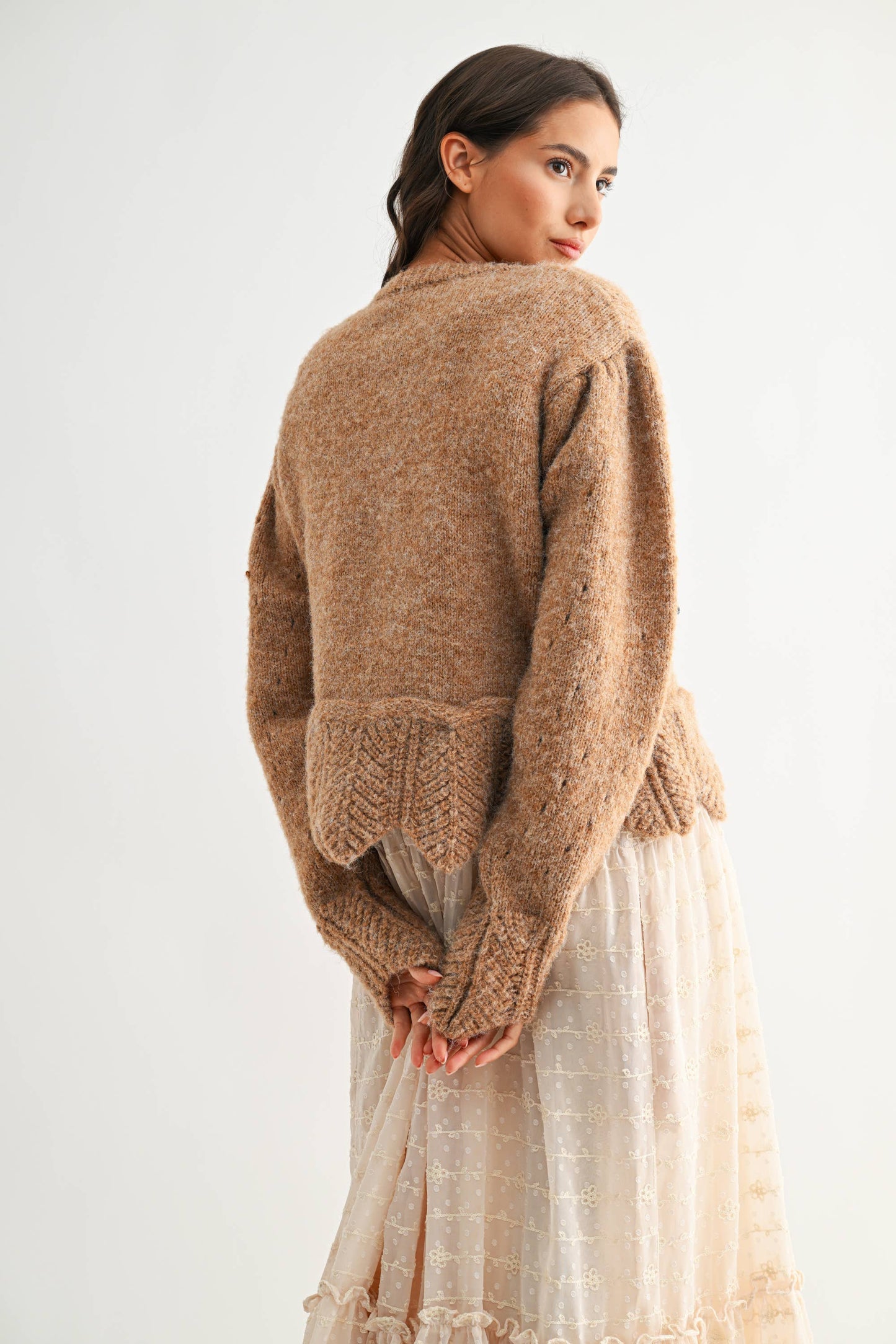 Scalloped Hem Textured Cardigan