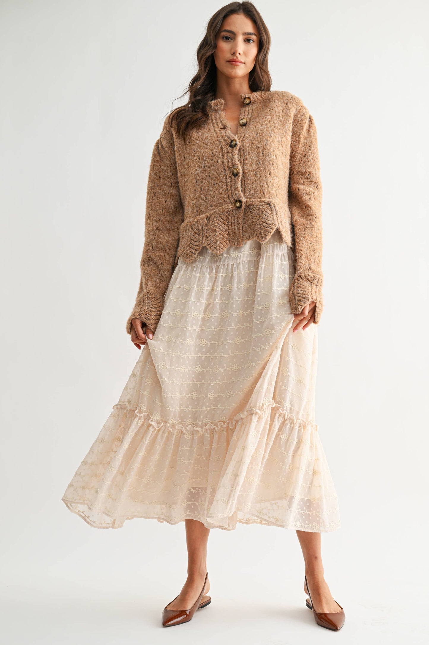 Scalloped Hem Textured Cardigan