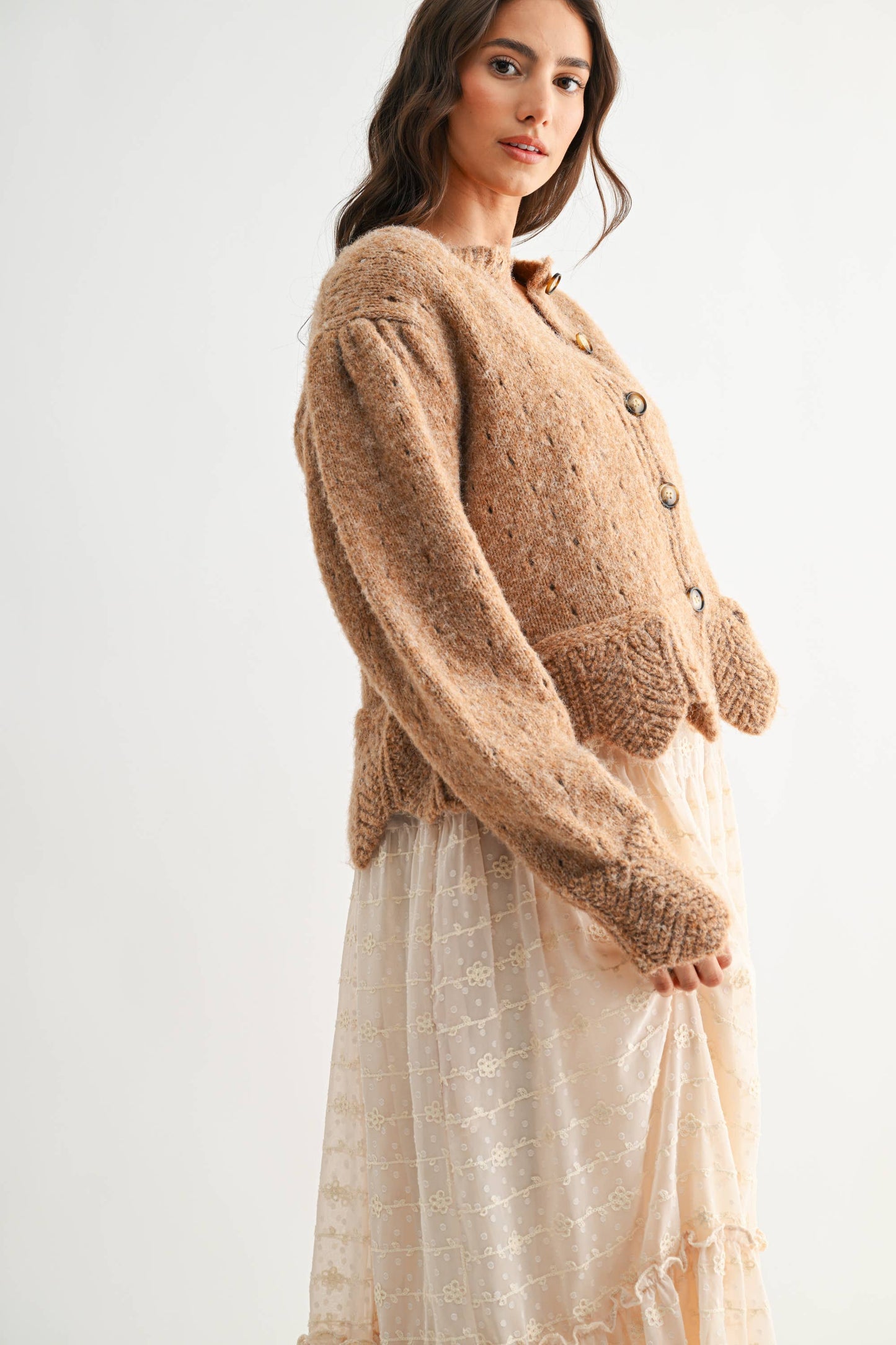 Scalloped Hem Textured Cardigan