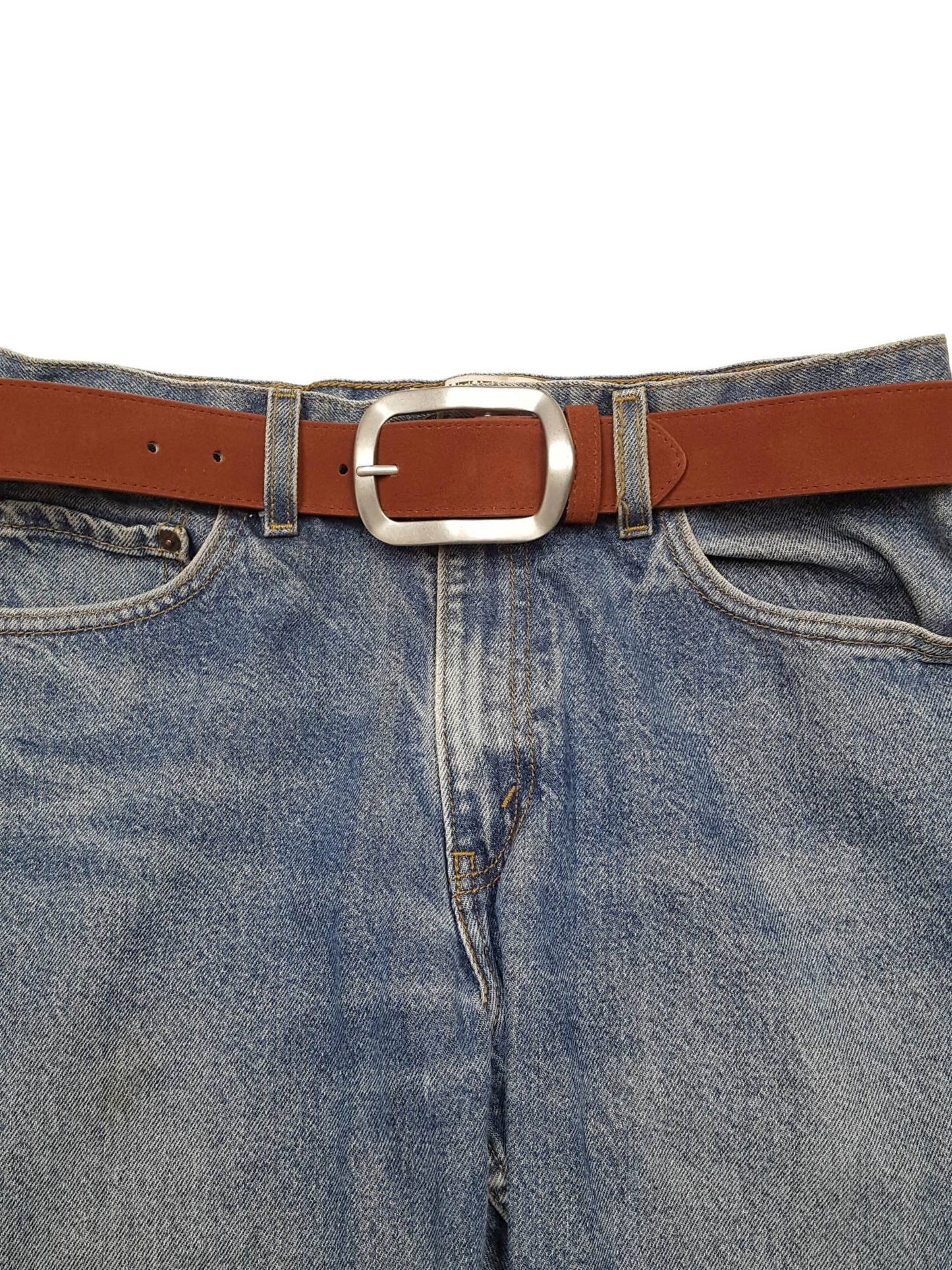 Genuine Suede Leather Belt With Timeless Rectangular Buckle