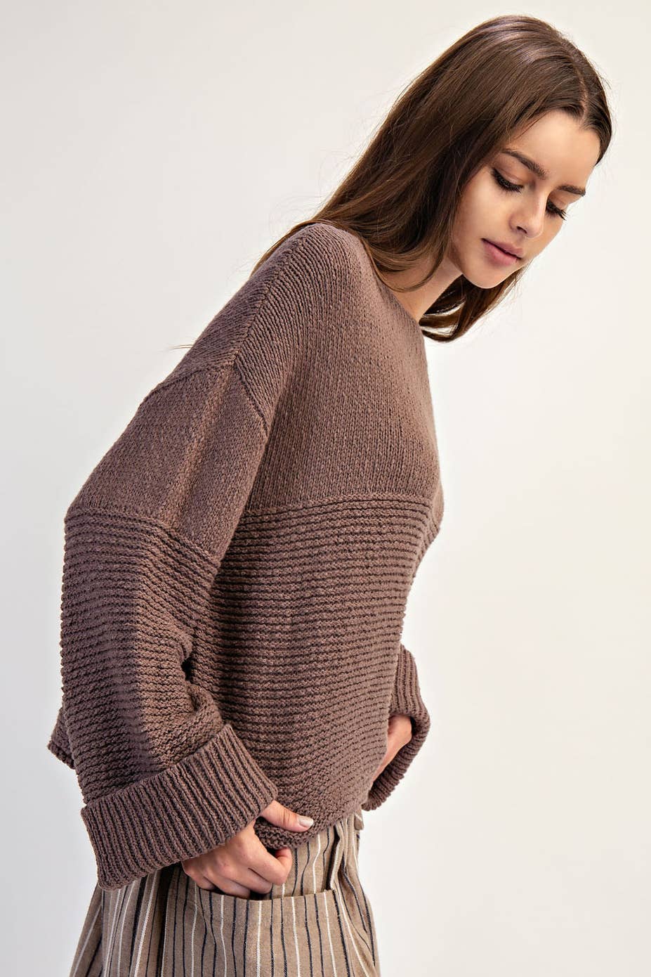 Textured Boat Neck Cotton Sweater