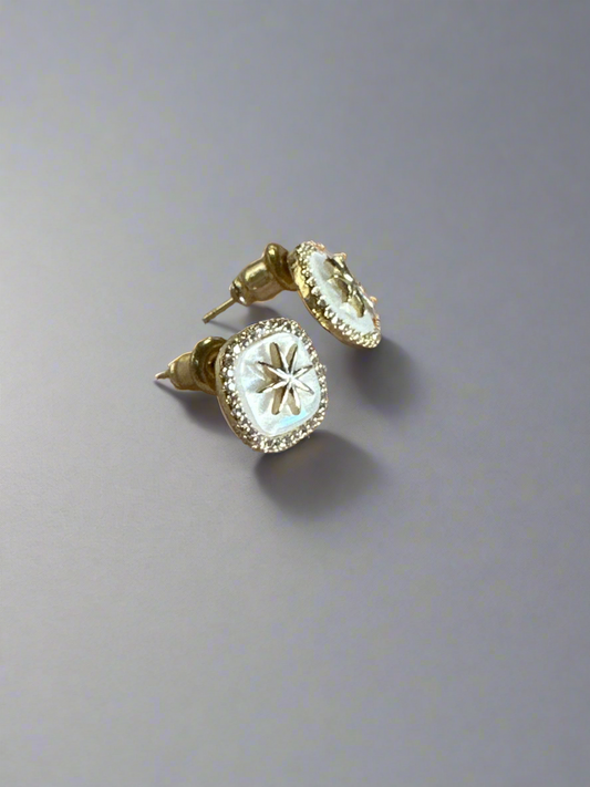 Gold Starburst & Parisienne Mother of Pearl Stud Earrings