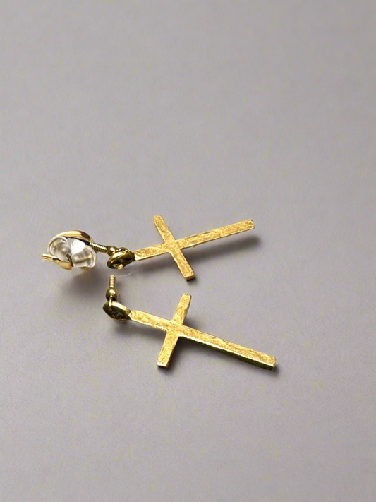 Hammered Brass Cross Earrings
