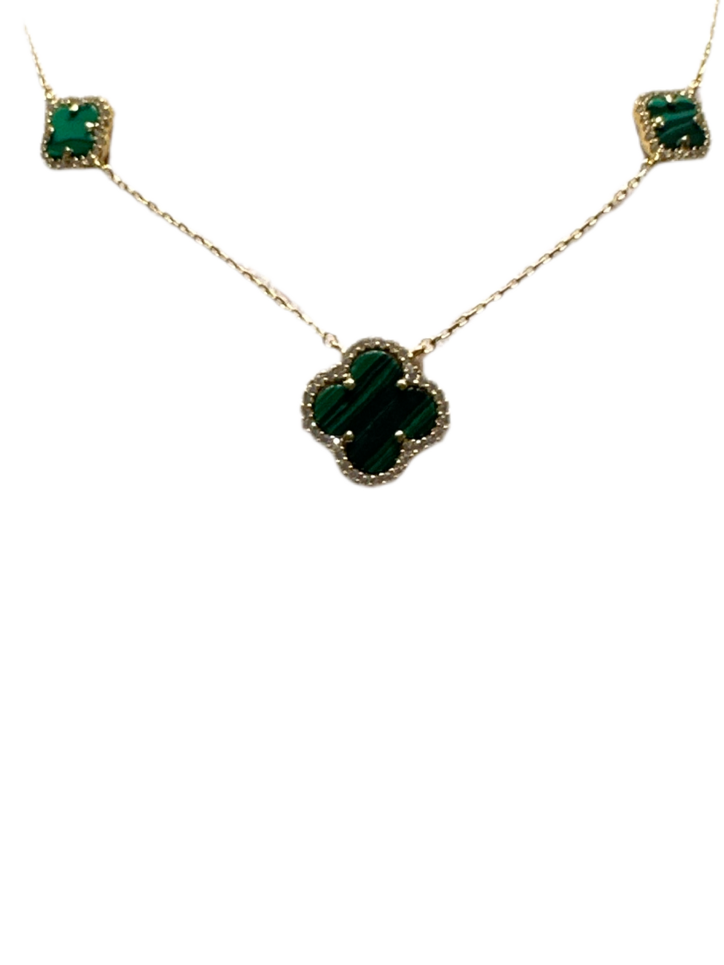 18K Gold Plated Sterling Silver Fine Gauge Link Necklace with Genuine Stone & Crystal Clovers