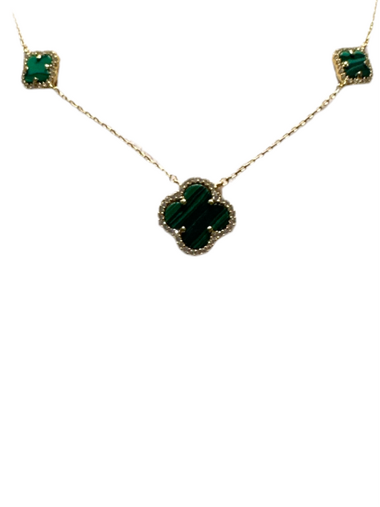 18K Gold Plated Sterling Silver Fine Gauge Link Necklace with Genuine Stone & Crystal Clovers