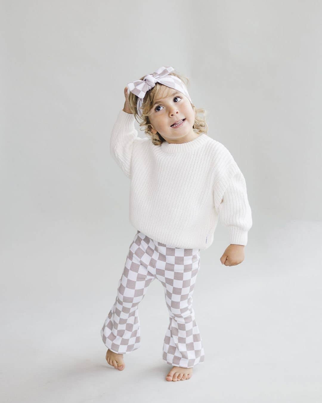 Checkered Flare Kids Pants - Grey