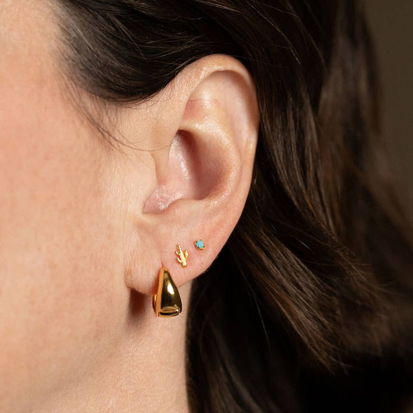 Cactus + Turquoise Stud Earring Set 14K gold plated brass